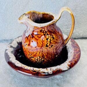 Drip Glaze Pottery Basin Pitcher & Bowl Set Rustic Brown Stoneware‎ Cabincore